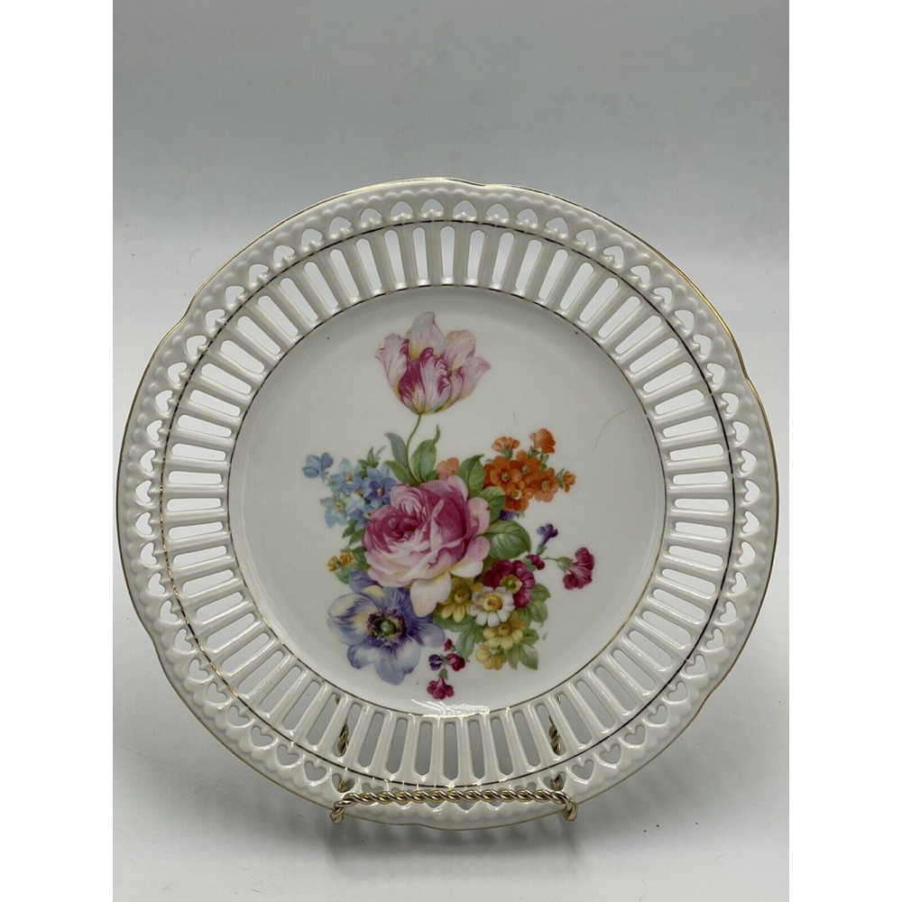 Vintage Germany Reticulated Fruit Candy Trinket Kitsch Dish 9” Bavarian Style